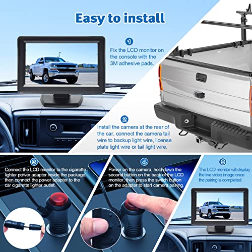 720P HD Wireless Reversing Camera 4.3 Inch LCD Monitor Kit Rear View Parking Camera with Parking Guide Lines for Car Van Tractor Camper Trailer - Image 4