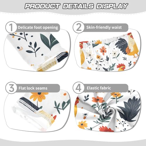 Boccsty Cute Yellow Chick Flower Colorful Roosters Girls Leggings Kids Yoga Pants Dance Active Tights 4T3