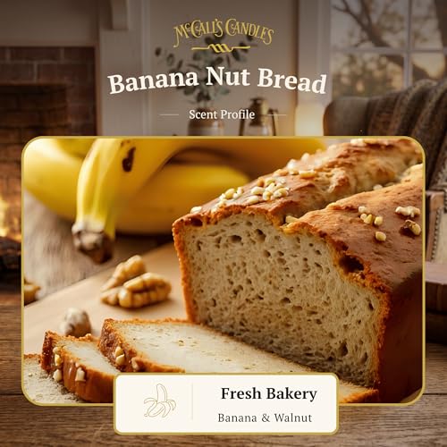 Image of McCall's Candles | Banana Nut | 16 oz Two-Wick Scented Candle | USA-Poured | Vintage Rustic Jar with Carrying Handle | Warm Banana Bread Bakery Fragrance