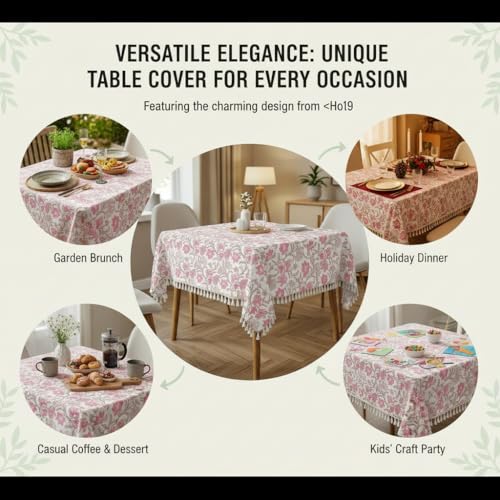 Image of RRC Microfiber Cotton Table Cloth Pack of 2 for 4 Seater Dining Table, 45 x 60 Inch Rectangular Printed Table Cover with Tassels, Washable, Durable & Fade Resistant