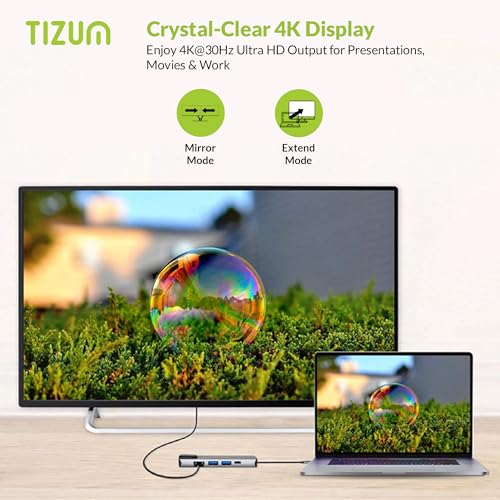 Image of Tizum 5-in-1 USB C HUB with Ultra HD 4K HDMI @30Hz, 100W PD Charging, Ethernet 100Mbps, USB 3.0 5Gbps, USB 2.0, Aluminium Alloy Shell, Type C Multiport Adapter for MacBook, Laptop, Tablet, Plug & Play