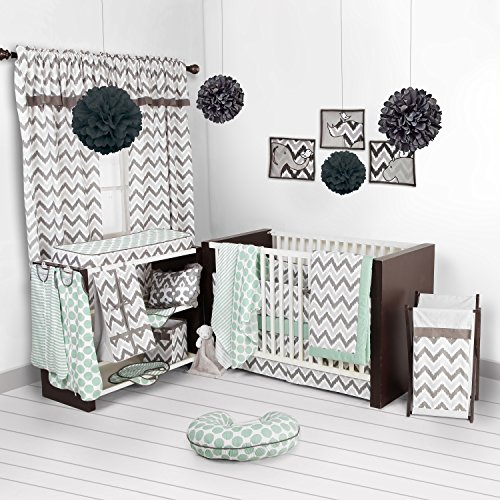 Bacati - Mix N Match Zigzag Ikat Crib Comforter (Grey/Mint)