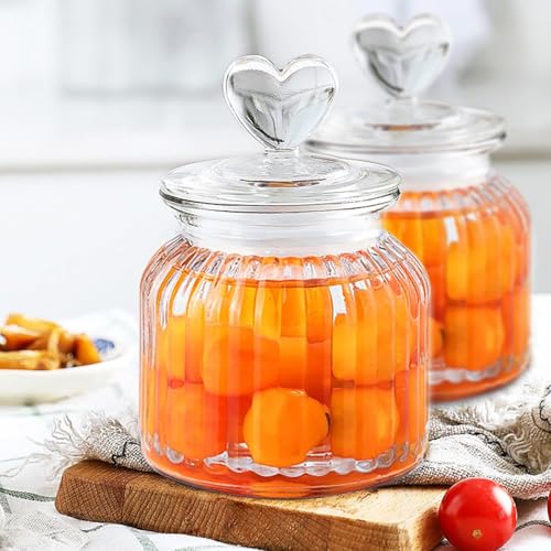 Image of bellemax 700ML Amber Glass Storage Jar With Air Tight Glass Lids- Airtight Food Jars Glasses Kitchen Containers For Pantry, Pickle Jar, Sugar Pasta Cereal Flour Sugar Storage Jars (BM-03, Set of 2)