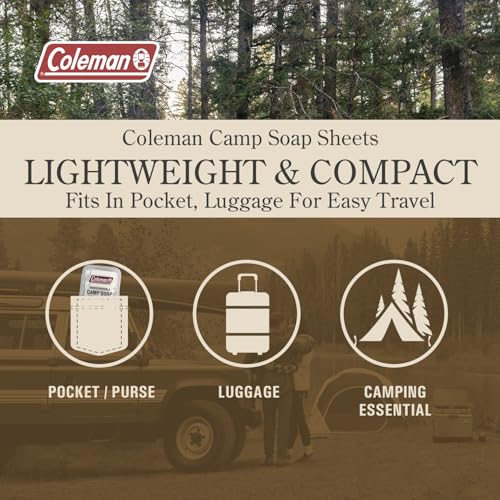 Coleman Camp Soap Sheets – 25 Travel Soap Sheets for Camping, Hiking & Backpacking – Perforated for 50 Washes, Dissolves Instantly in Hot or Cold Water, TSA-Approved for Travel - image 4