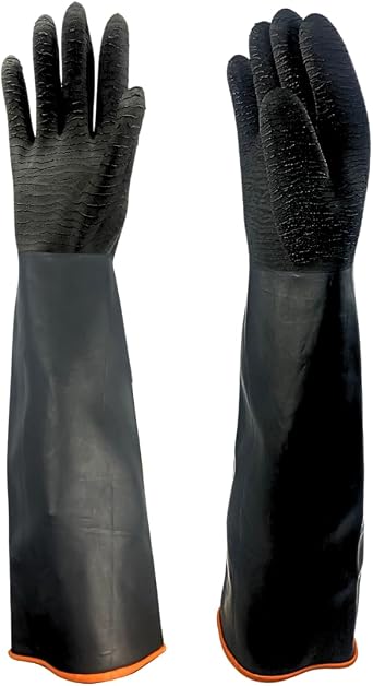 Hawk Black Rubber Gloves with Crinkle Finish & Rolled Cuff - Extra Large | Great for Machine Work, Chemical Handling