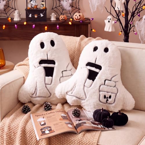 Image of Konohan 2 Pcs Halloween Coffee Ghost Throw Pillows Ghost Shaped Stuffed