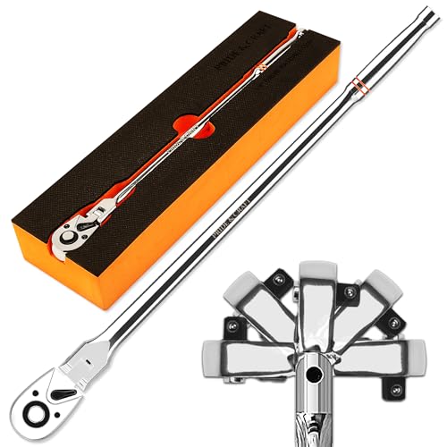 PRIDE&CRAFT 1/4 Drive Extra Long Flex Head Ratchet 72-Tooth 12 Inch Long Socket Wrench Quick Release Reversible Design Swivel Head Ratchet Chrome Alloy Made EVA Organizer