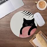 Cute Boho Black Cat Mouse Pad,Mid Century Abstract Minimalist Sun Mousepad for Desk Home Office Dorm Computers Laptop Accessories,7.9×7.9 Inch