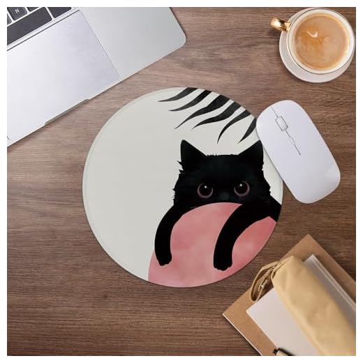 Cute Boho Black Cat Mouse Pad,Mid Century Abstract Minimalist Sun Mousepad for Desk Home Office Dorm Computers Laptop Accessories,7.9x7.9 Inch
