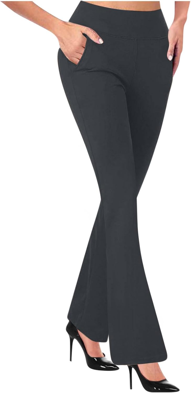 Womens Dress Pants Stretchy Business Casual Flare Trousers Petite Lightweight Pull On Office Slacks with Pockets
