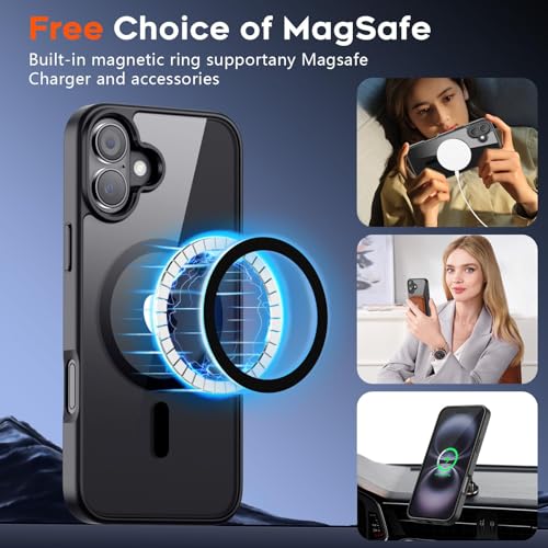Image of AIBEX Clear Mag-Saf Case for iPhone 16 Plus - 1,500 G Strong Magnetic Lock, Crystal-Clear Anti-Yellowing Back | Military-Grade Drop Protection | Camera Guard, Slim & Lightweight - Black