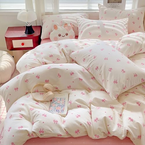 Nyescasa Housse de Couette 140x200 Rose Nœud Papillon et Coeur Romantique Parure de lit Adulte 1...