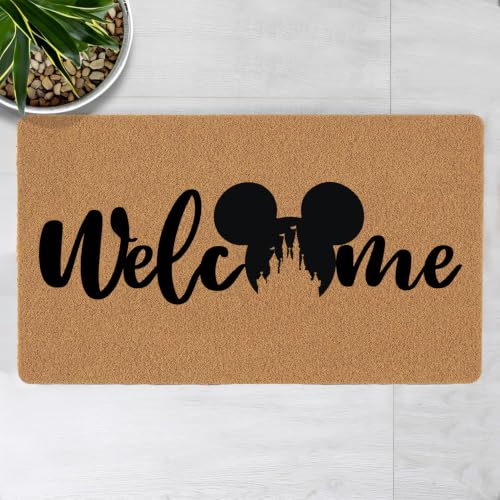 LuckyChu Welcome Door Mat Outdoor Indoor Entrance Low-Profile Floor Mats Non Slip Durable Entrance Rugs for Entry Patio High Traffic Areas Front Door 17 x 29.5 (Mouse Head Welcome)