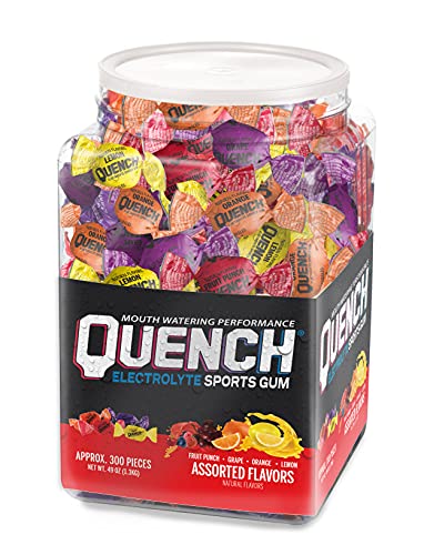 Quench Gum Variety Tub, Electrolytes Chewing Gum for Athletes and Sports Trainers, New Assorted Fruity Flavors, 300 Pieces