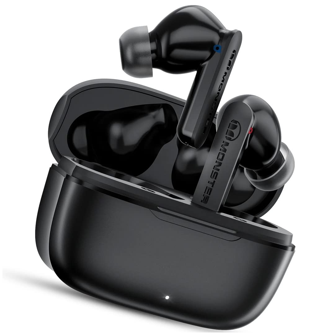 Monster - N-​Lite Clear Talk - Écouteurs sans Fil - Oreillettes Bluetooth Intra-​Auriculaires - Réducteurs de Bruit - Résistent à l'eau - Jusqu'à 30 Heures d'Autonomie - Noir