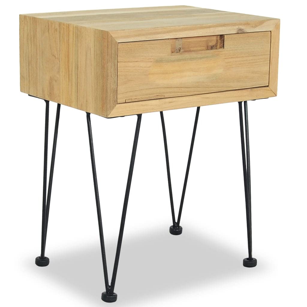 Mesita de noche de madera maciza, 40 x 30 x 50 cm, estilo colonial, con cajón y patas de hierro forjado, diseño rústico, espacio de almacenamiento, mesa auxiliar