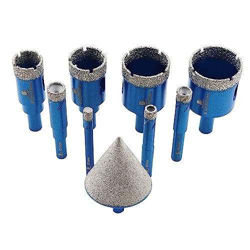 Dry Diamond Core Drill Bit Set,BRSCHNITT Diamond Tile Hole Saw Kit with Round Shank for Porcelain Tile Ceramic Stone Granite Marble, 6/8/10/12/20/25/32/35mmDrill Bit+50mm Chamfer Bit