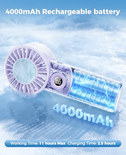 Image of 2026 Upgrade 3 In 1 Handheld Portable Turbo Fan with Ice Cooling,Rechargeable 100 Speed Mini Personal Fan 10500 RPM Small Pocket Fans Makeup fan for Outdoor,Office,Camping,Travel-Purple