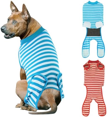 QUEARN Dog Surgery Recovery Suit 2 Packs, Professional Pet Recovery Shirt Dog Abdominal Wounds Bandages for Male Female Pet Surgical Snugly Suit After Surgery Anti-Licking Dog Onesies L