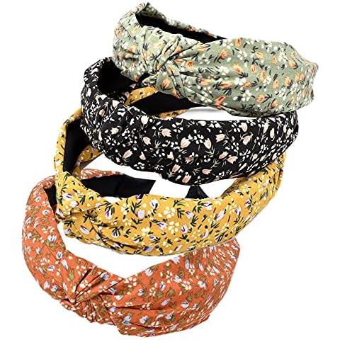 Flower Headbands for Women 4 Packs Mixed Fabric Hair Band Elastic Knot Hairbands Head Wrap Cute Outdoor Hair Accessories (archRose) Cover