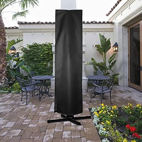 widesmile Garden Parasol Cover Large Outdoor Cantilever Parasol Cover Waterproof 420D Oxford Fabric Patio Umbrella Cover Heavy Duty with Zip and Drawstring for 11ft to 13ft Black (262x89cm) Cover