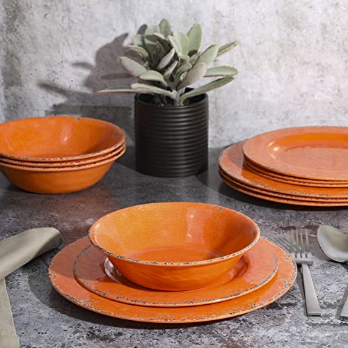 Gibson Home Mauna 12 Piece Orange Melamine Dinnerware Set #TOP4