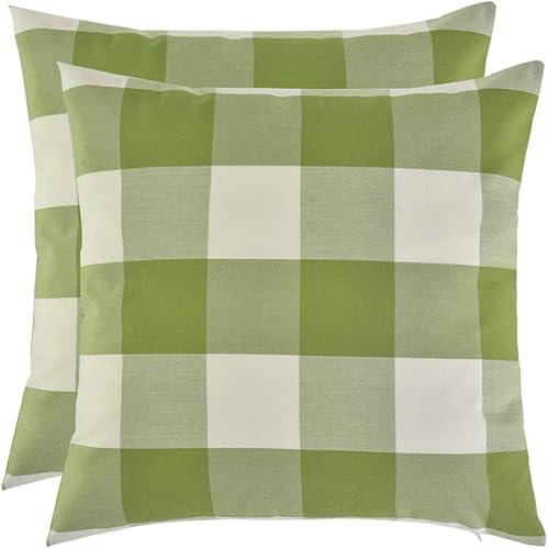 Miniatura 1 de Artcest Juego de 2 fundas de almohada decorativas de mezcla de algodón teñidas, patrón de cuadros duradero, funda de cojín cómoda para sofá, 16 x 16