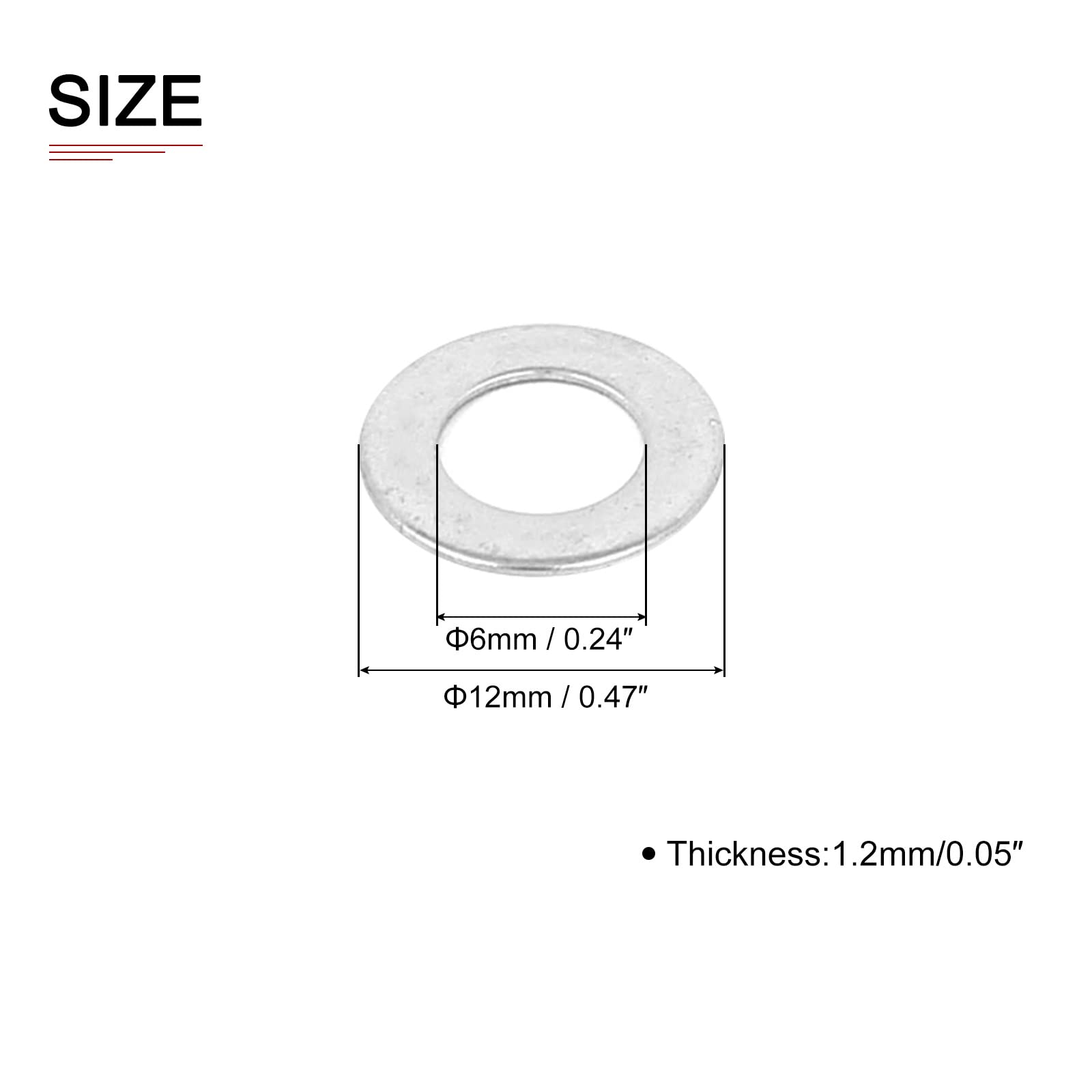 DTGN 6mmx12mmx1.2mm(IDxODxT) Stainless Steel Flat Washers - 55Pack - Good for Industrial Machinery - Flat Ring Gaskets - Silver Tone - Image 2