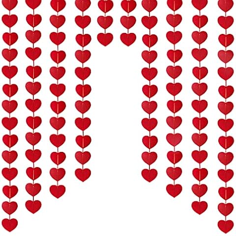 75 Red Felt Heart Garland Valentines Day Decor - Heart Garland Valentine's Day Decorations, Romantic Decorations Special Night, Red Heart Hanging String Garland, Wedding Anniversary Party Supplies Cover