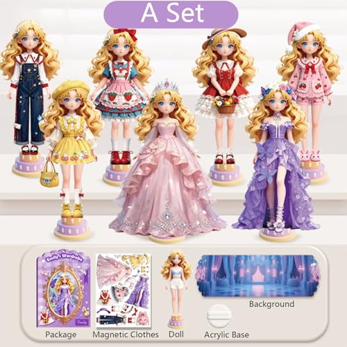 Magnetic Dress Up Paper Dolls,Magnetic Princess Dress Up Paper Dolls,Magnet Paper Doll for Girls Ages 3-7-8-12 Magnet Clothes Magnetic Doll Pretend Play Set Birthday Gift for Little Girls 3+ (A Set) - Thumbnail 4