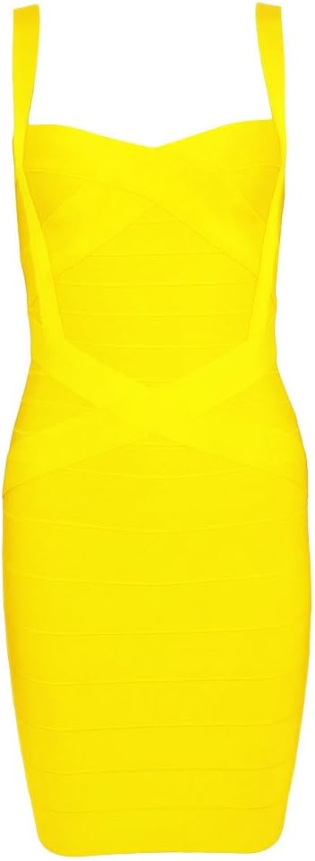 HLBandage Women's Spaghetti Strap Solid Mini Rayon Bandage Dress(XS,Yellow)