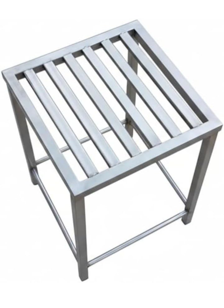 Heavy Duty Stainless Steel Pipe Stool for Sitting | Multipurpose Kitchen & Home Organizer Stand | Premium Mirror Finish SS Square Pipe Sitting Stool (Size: 16 x 16 x 18 Inches, Silver)