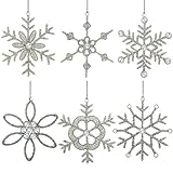 Set of 6 Handmade Snowflake Iron and Glass Pendant Christmas Ornaments, 6 Inches
