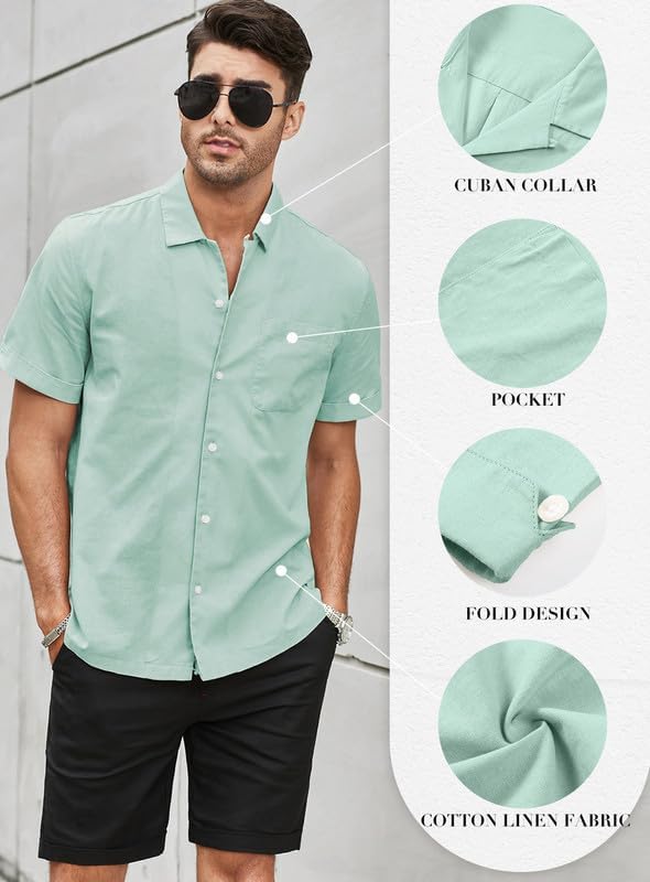 Vista 2 de JMIERR Camisas hawaianas para hombre, estilo casual, elegante, de algodón y lino, con botones, camisas de playa de manga corta con bolsillo