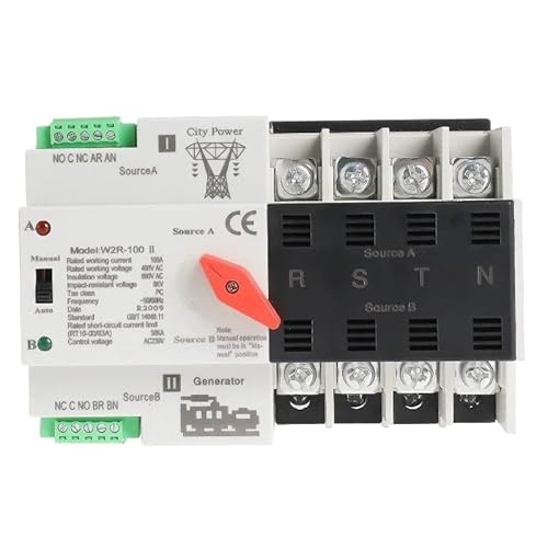 PWANUIGTE W2R ATS 4P Transfer Switch Controller Electrical Type Max 100A 4POLE(W2R-4P-220V,4P 100A)