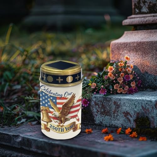 Image of Poceacles Eagle USA Flag 250th Pattern Solar Lights Patriotic Decor Outdoor Waterproof Cemetery Candles Solar Powered Grave Outdoor Decorative Walkway Lights for 4th of July Decorations, Set of 4
