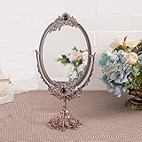 Vintage Tischspiegel Make - Europäischer Retro-Prinzessin-Spiegel Make-Up-Spiegel Hd Doppelseitenspiegel Antiker Bronzespiegel Für Schlafzimmer, Badezimmer Haus Antik Dekorativ, Rot Kupfer, 20X38Cm
