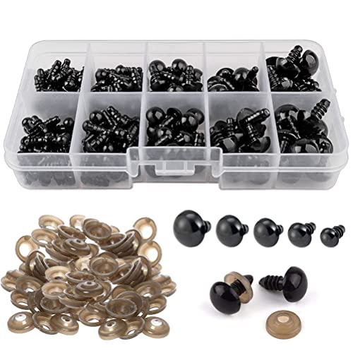 Safety Eyes with Washers, 400PCS Plastic Doll Eyes Including 200pcs Safety Eyes 200pcs Washers for Soft Toy Making DIY Crafts 5mm/6mm/8mm/10mm/12mm