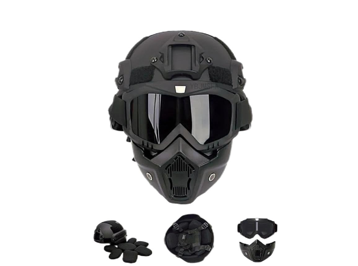 Tactical Airsoft Fast Helm, Mit Seitenschiene und NVG Halterung, Full-Face Airsoft Maske, Abnehmbare Anti-Nebel Schutzbrille, Halloween CS Spiel Rollenspiel Taktische Schutzausrüstung