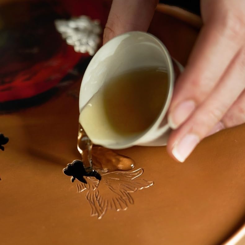 Tea Tray Retro Tea Tray Tea Table Household Water Storage Tea Sea, Teapot Holder Teapot Dry Tea Table Tea Tray Gongfu Tea Tray(A)
