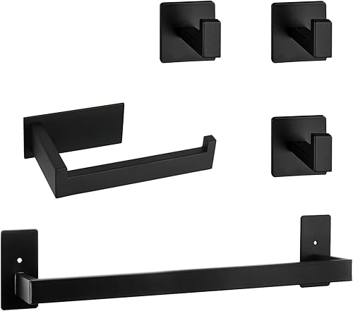 Juego de 5 piezas de accesorios de baño autoadhesivos -SUS304 de acero inoxidable, toallero incluye toallero de 16 pulgadas, soporte para papel