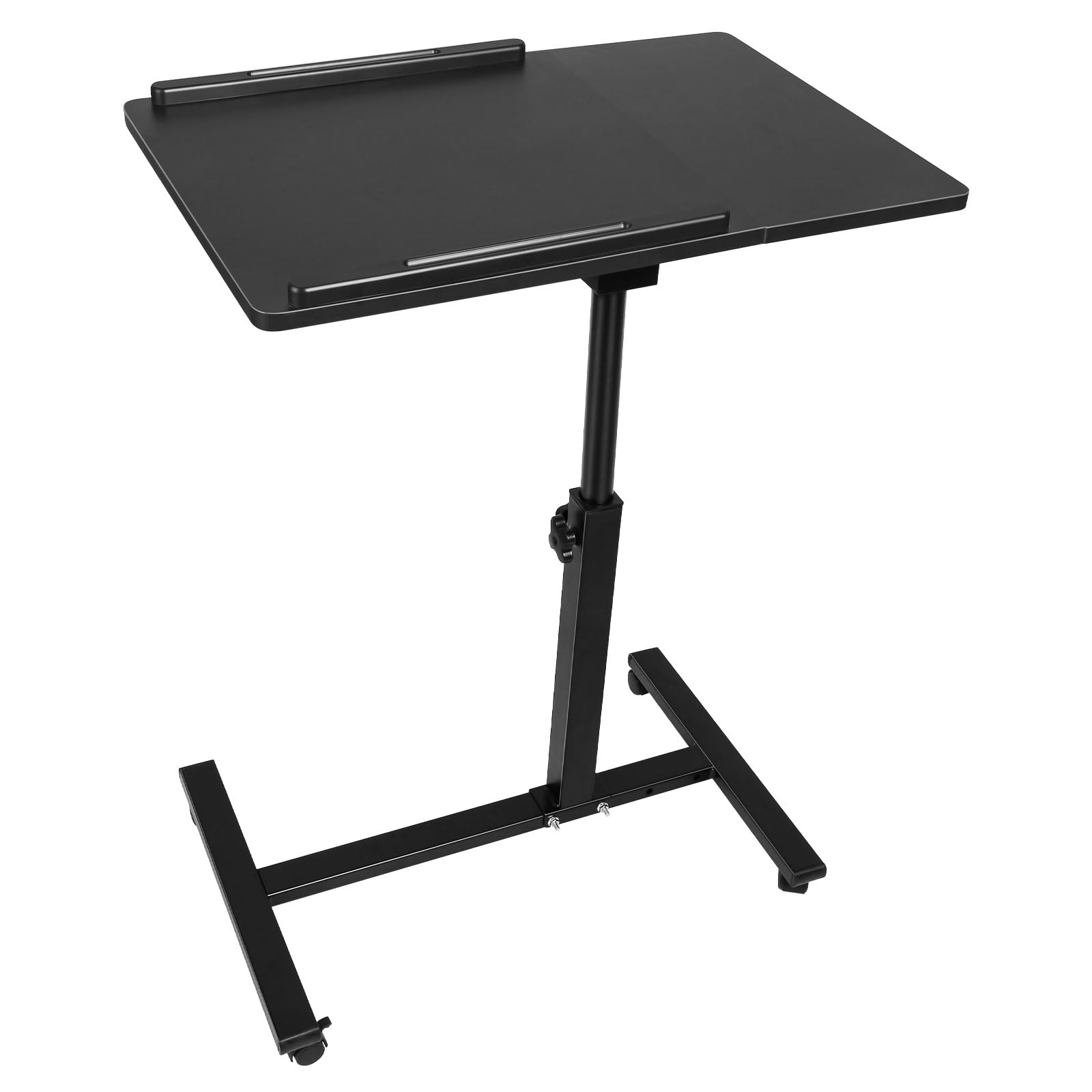 HUOLE Scrivania in piedi mobile con 4 ruote, scrivania in piedi su ruote, scrivania in piedi regolabile in altezza, tavolo da letto per soggiorno, camera da letto, 61 x 44 x 65/95 cm, nero