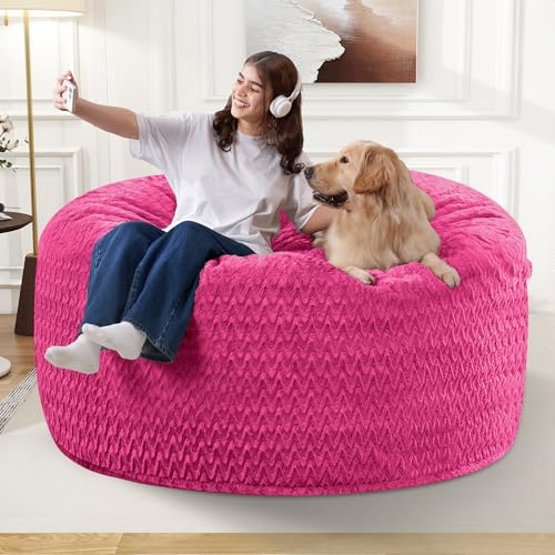 Image of HABUTWAY 3FT Bean Bag Chair,Giant Bean Bag Chairs for Adults,Big Bean Bags with Memory Foam Filled, Large Beanbag Chairs with Chevron Plush Cover-Pink