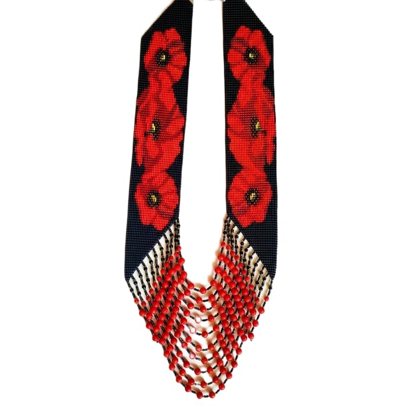 Collier gerdan ukrainien en perles de rocaille tissé main | Bijou traditionnel LKBEADS