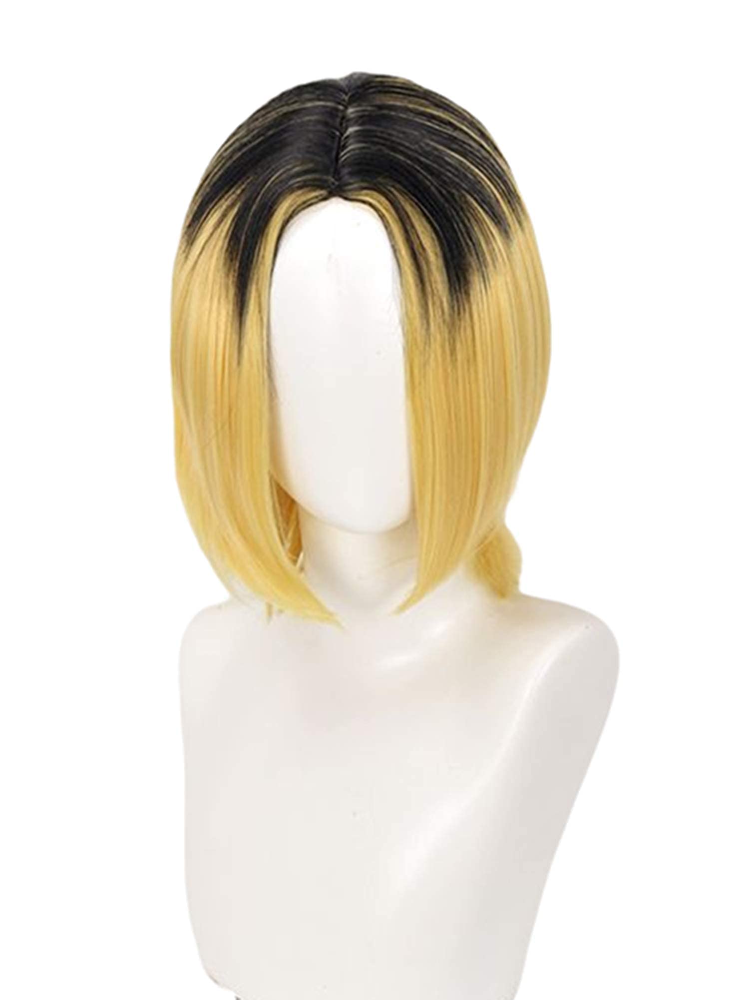XiongXiongLe Golden Black Wigs Cosplay Kozume Kenma Wig for Anime Haikyuu Costume Wig Root Short Straight Hair Halloween Costume Wig