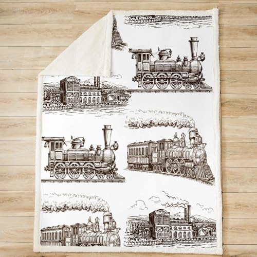 Couverture rétro en polaire train Manfei, cadeau idéal adolescent