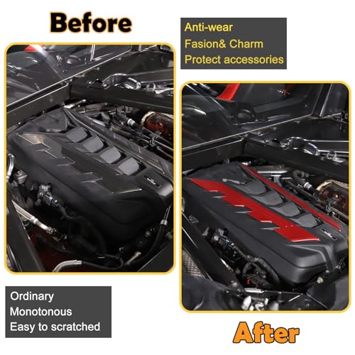 Image of CHEAYAR Engine Bay Panel Cover Compatible with Chevrolet Corvette C8 2020-2023, Engine Shroud Cover Panel Trims, C8 Accessories 2PCS (Engine Compartment Cover - Red)