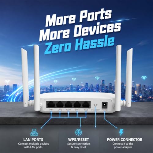 Image of PunnkFunnk WT-14 WiFi Router |Four high gain Antennas | 300M High Speed Wireless Router for Home & Office | IPv6 Compatible | Stable Internet Connection | Wide Coverage WiFi Router | Easy Setup