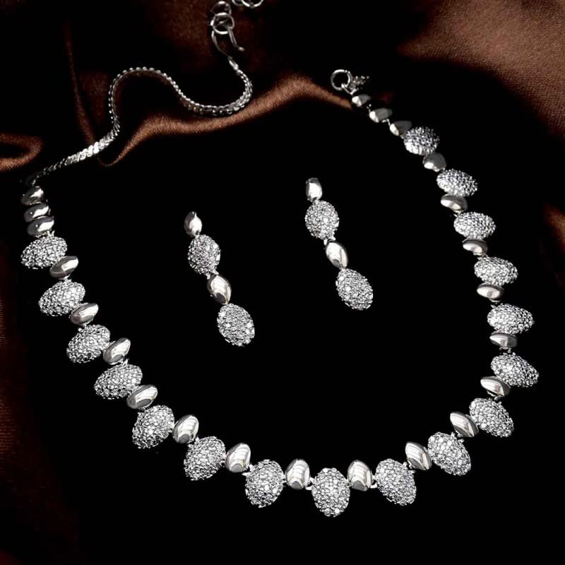 Image of KOLLAM SUPREME SIMPLE OVAL SHAPE ZIRCON NECKLACE SET FOR WOMEN
