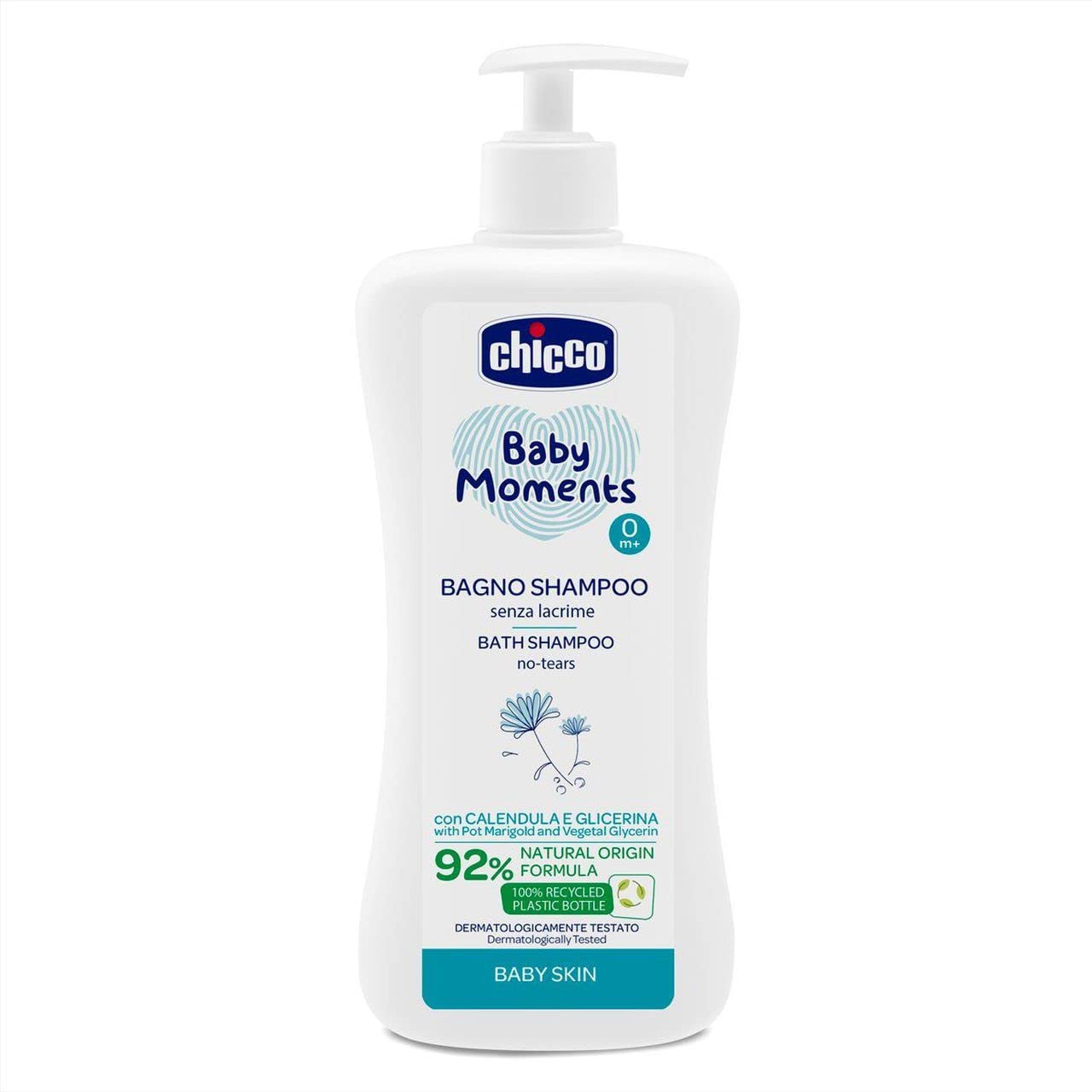 Chicco Baby Moments Szampon do kąpieli dla wrażliwej skóry i cienkich włosów niemowląt, nie podrażnia oczu, 0+ miesięcy - 750 ml